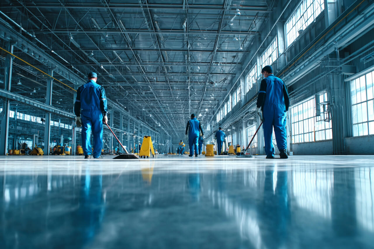 Professionelle Industriereinigung für großflächige Produktionshallen.