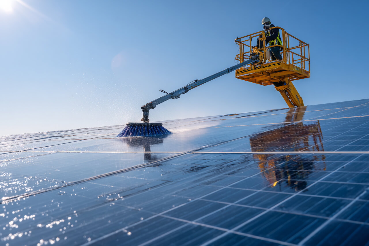 Photovoltaikanlage wird professionell gereinigt.